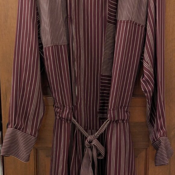 REISS Albi Shirt Dress Burgundy Striped Long Sleeve Midi Workwear Capsule Style - Picture 2 of 9